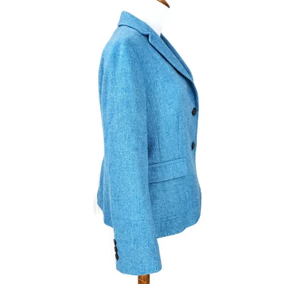 Talbots Shetland Herringbone Wool Blend 2 Button Blazer Sky Blue Old Money 12P